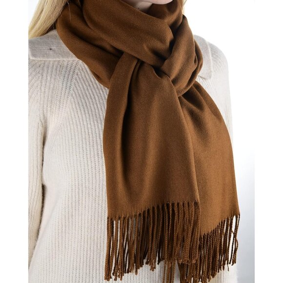 Women's Brown Pashmina Shawl Wraps Cashmere Feel Winter Scarf Soft Warm Blanket - Picture 3 of 7